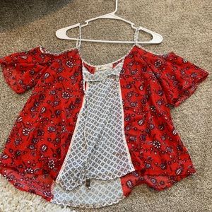 Gorgeous red and blue short sleeve blouse
